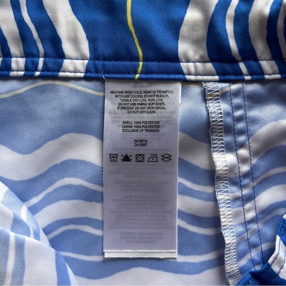 Columbia Blue/White/Yellow Wave Pattern Elastic Waist Unlined Shorts Size Large - Picture 10 of 10